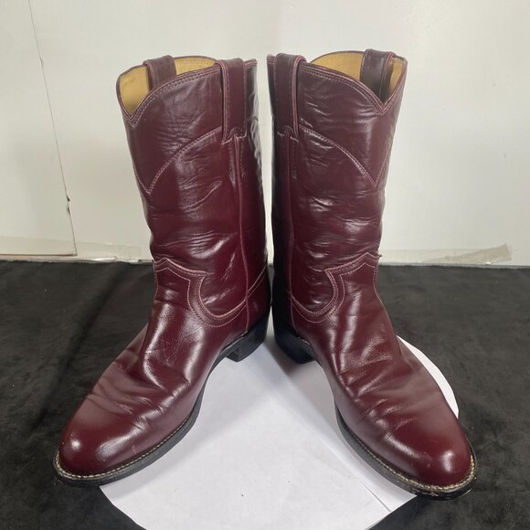 Women's 6B Vintage Justin Burgundy Roper, Mid-Calf Cowboy Boots, Made in the USA - Picture 4 of 9